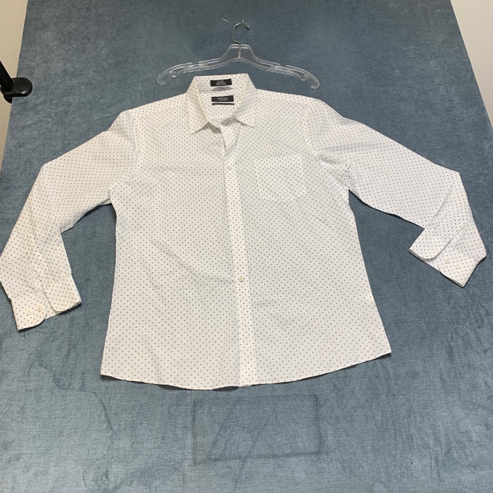 Nordstrom Slim Fit Shirt Mens Large White Blue Geometric Cotton Casual Non Iron